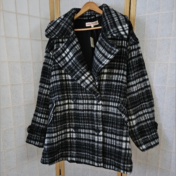 Free People Womens Highlands Wool Blend Plaid Pea Coat - Picture 3 of 7
